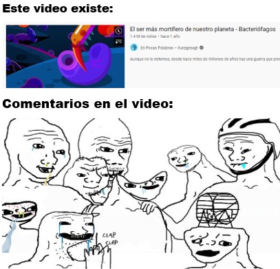 contexto: en el video habla sobre los bacteriofagos y su eficacia con las bacterias, pero hablan que serian una posible cura para el cancer o pueden atacar virus - meme