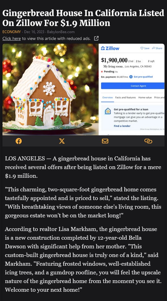 Gingerbread House In California Listed On Zillow For $1.9 Million - meme
