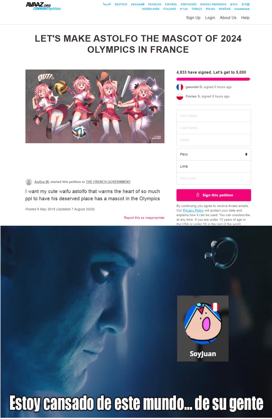 No es feik busquenlo --->https://secure.avaaz.org/community_petitions/en/THE_FRENCH_GOVERNMENT__LETS_MAKE_ASTOLFO_THE_MASCOT_OF_2024_OLYMPICS_IN_FRANCE/ - meme
