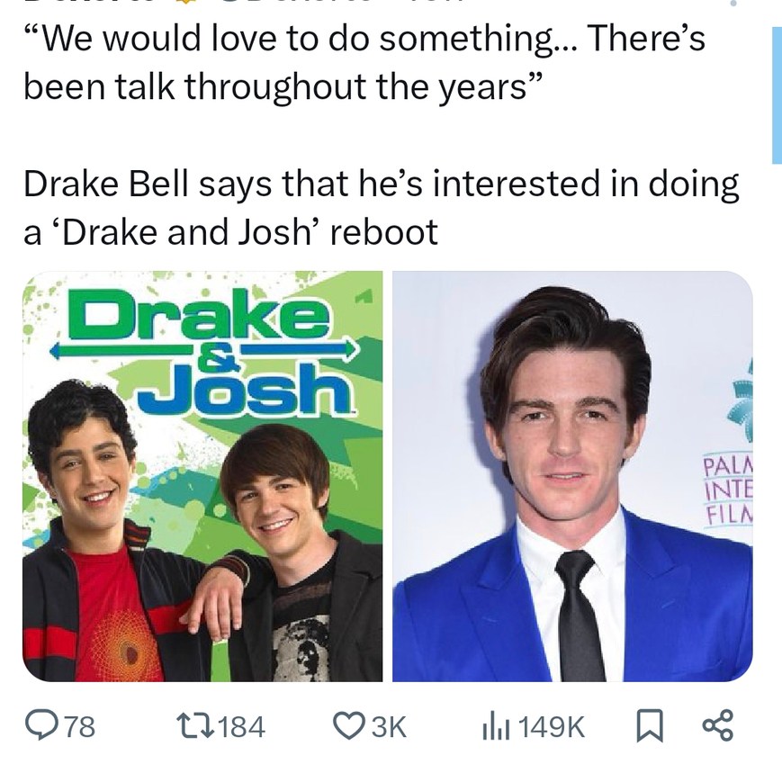 Drake Bell says he’s open to a Drake & Josh reboot - meme
