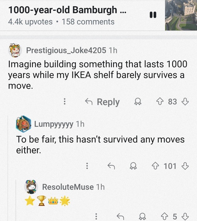 Built to last 1,000 years. Meanwhile my IKEA shelf died moving out - meme
