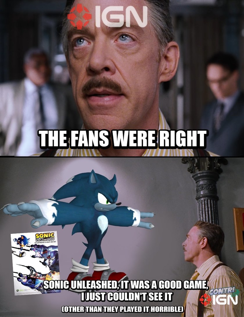 "Los fans de Sonic Tenían Razón, Sonic Unleashed si era un buen juego, solo que no me di cuenta" (Aparte lo jugaron horrible) - meme