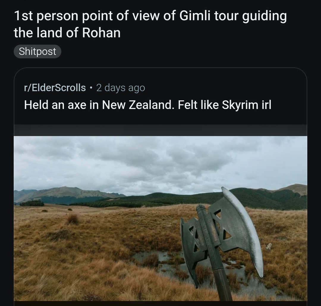 POV: You’re Gimli giving Skyrim lore tours in New Zealand - meme