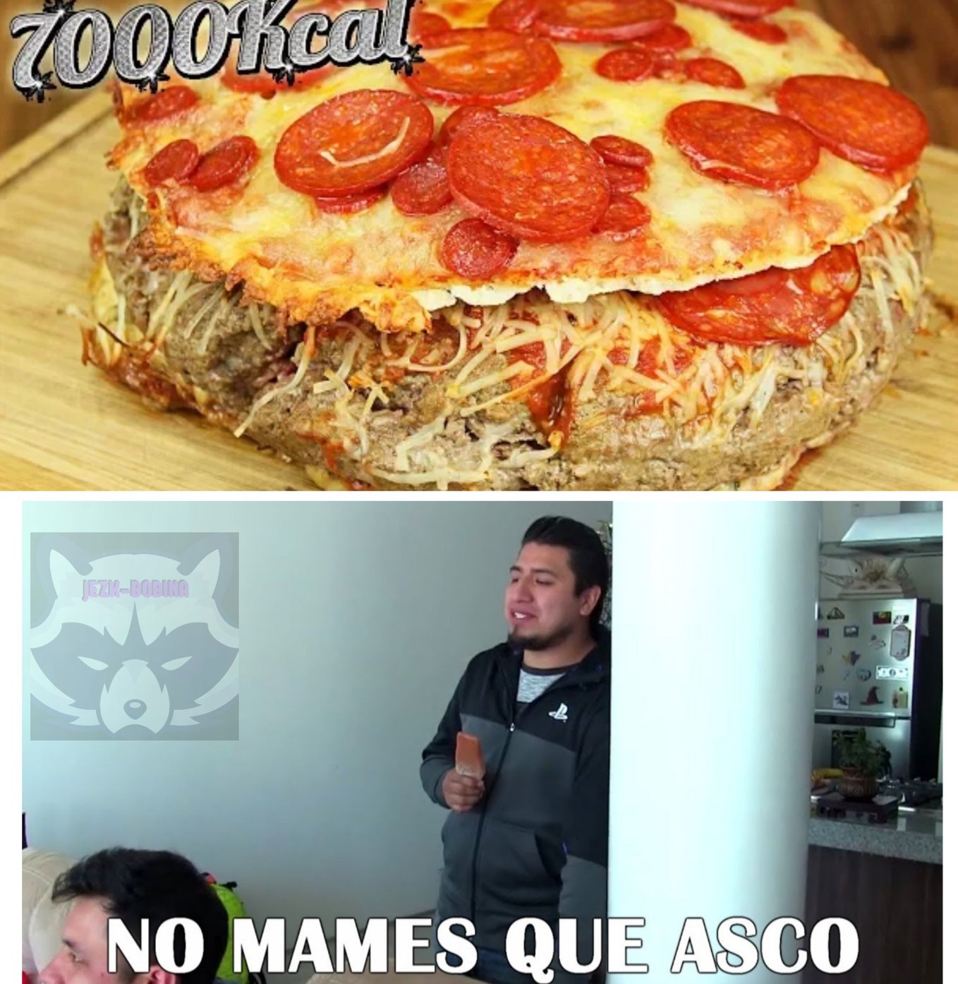 Es una pizza fusionada con una hamburguesa 7000 calorias - meme