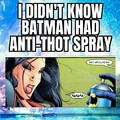 It's actually anti thot spray but the label says "bat, female villain repellant"