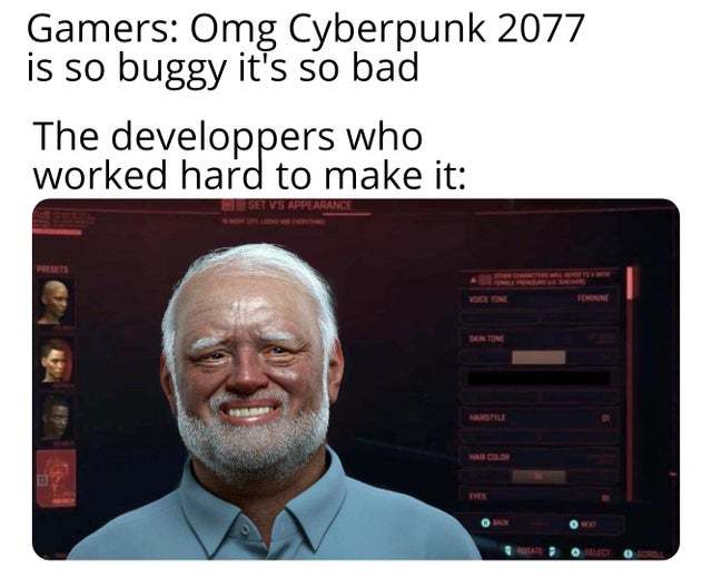 OMG Cyberpunk is 2077 is so buggy - meme