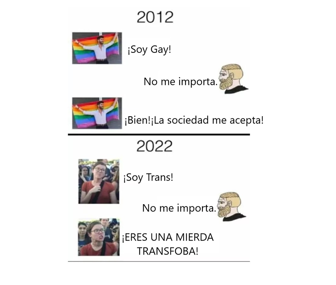 Es del servidor Inglés, pero lo traduje al español, pero antes la sociedad aceptaba a los gays porque creímos que no eran un problema para la sociedad hasta que ellos nos ven como los malos cuando saben que ellos empezaron. - meme