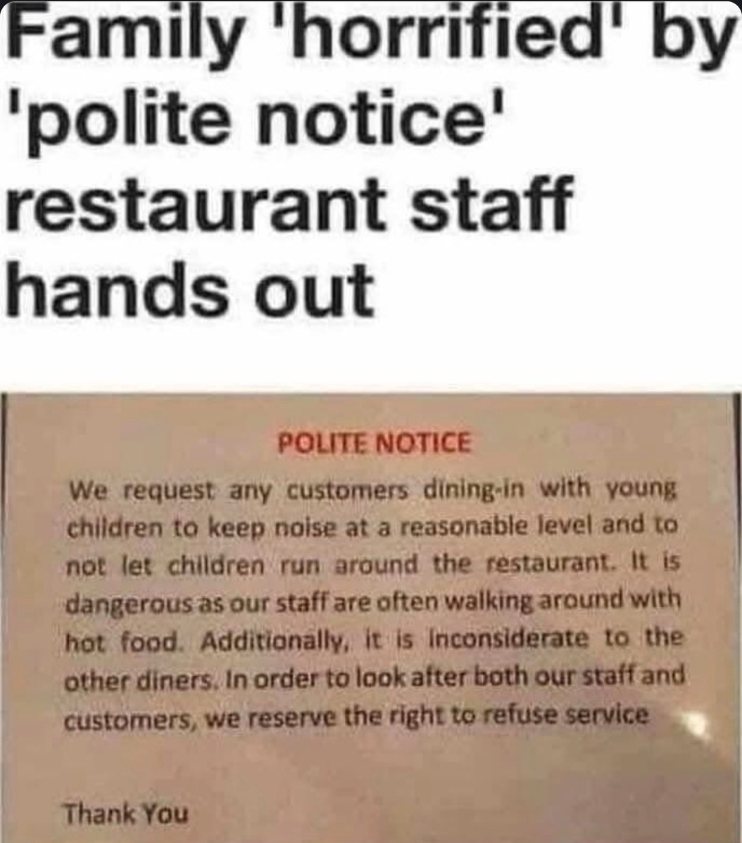 Restaurant politely asks parents to control their kids and somehow it's controversial - meme