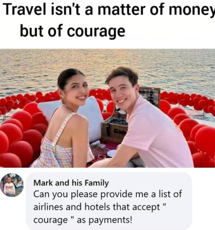 ﻿Travel isn’t a matter of money but of courage Mark and his Family Can you please provide me a list of airlines and hotels that accept courage as payments!