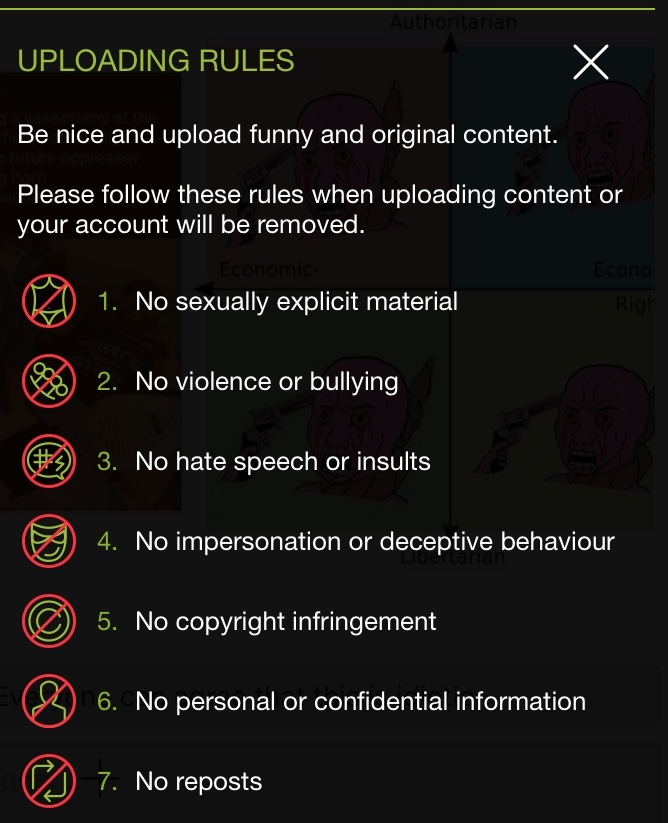 The joke is these rules, as nobody bloody follows them - meme