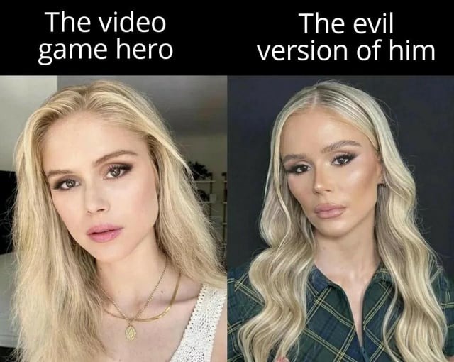 Video game hero vs evil version - meme