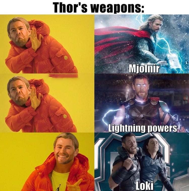 weapons for thor love and thunder - meme