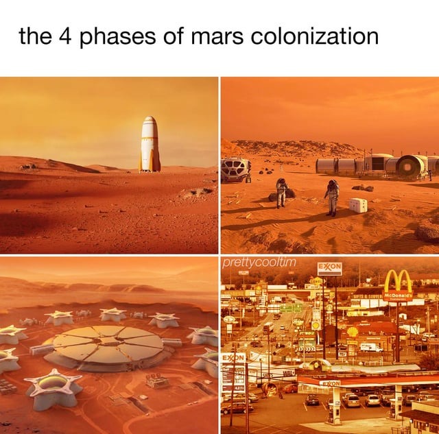 the 4 phrases of mars colonization - meme