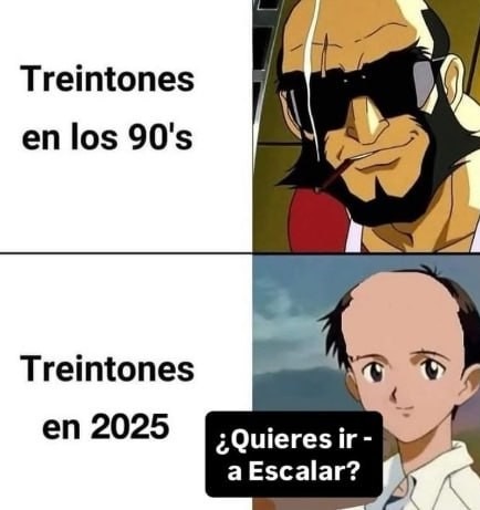 Treintones en los 90: birras y sofá. Treintones en 2025: vamos a escalar? - meme