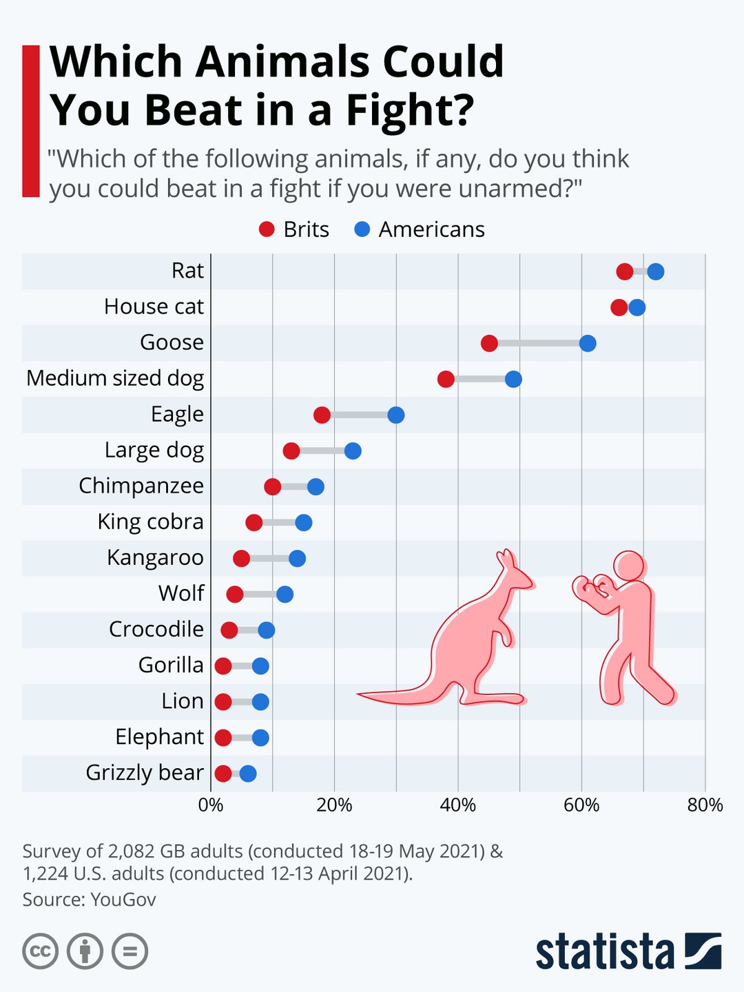 Uk vs USA survey asking which animals could you beat in a fight..: - meme