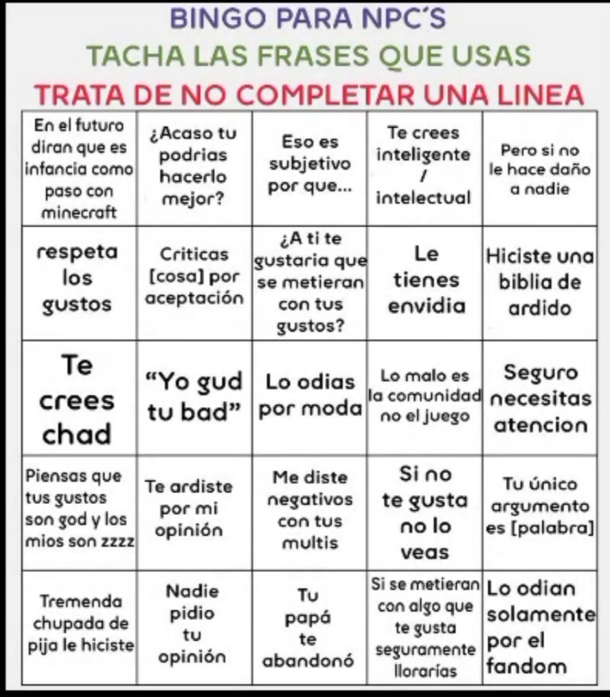 bingo para normies - meme