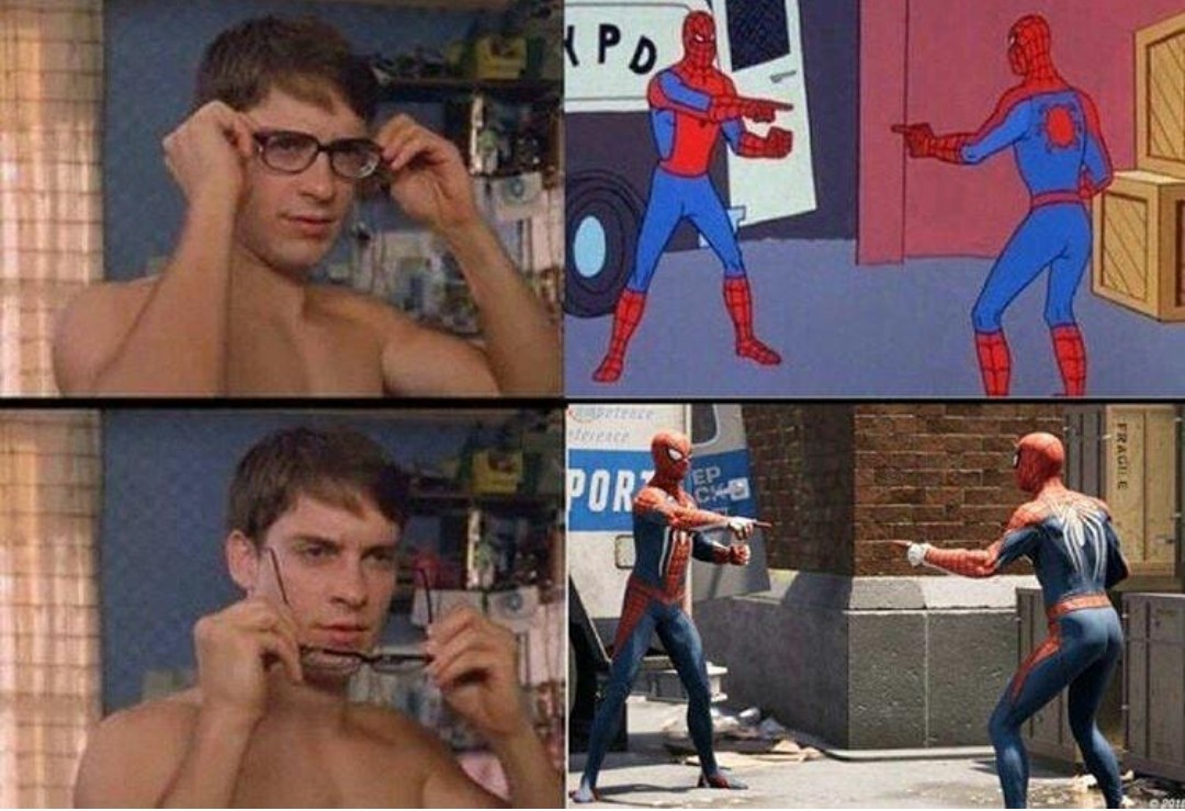 Два человека указывают друг на друга. Питер Паркер сцена с очками. Человек паук Мем. Человек паук Мем двойник. Человек паук показывает на человека.
