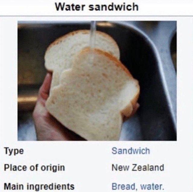 Water sandwich: an original recipe from New Zealand - meme