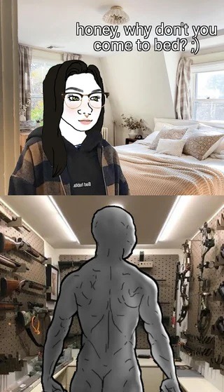 The warmth of the sheets or the warmth of gunpowder - meme