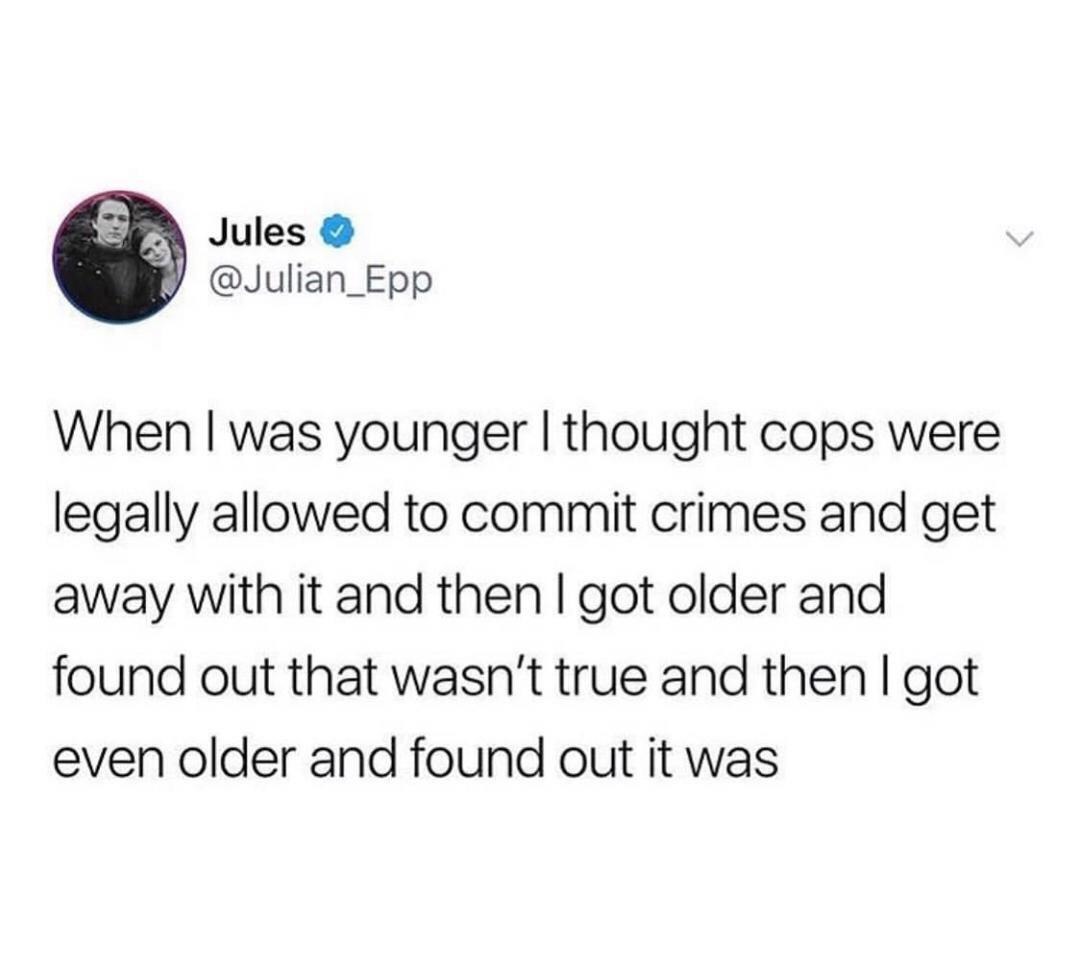Thought cops couldn't break the law... then I grew up - meme