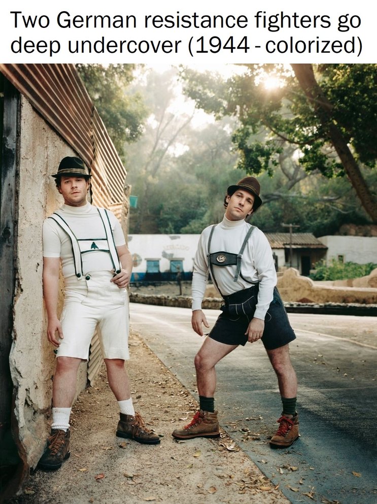 Two German resistance fighters go deep undercover - 1944 colorized - meme