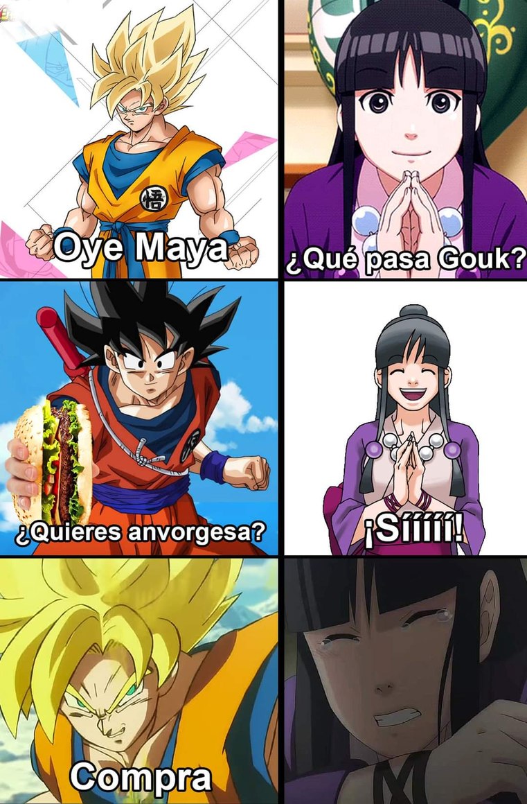 Goku le ofrece una anvorgesa a Maya - meme