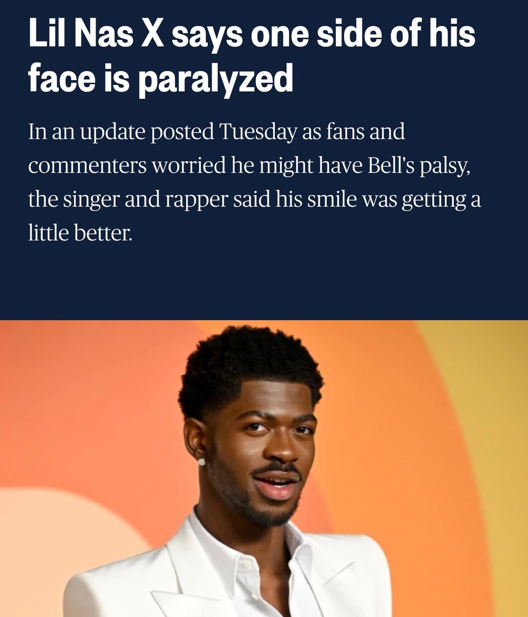 Lil Nas X confirms face paralysis but says his smile is coming back - meme