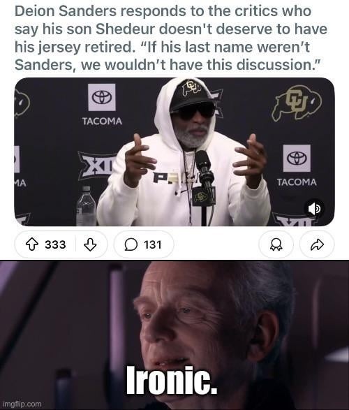 Deion Sanders defending his son like it’s family feud - meme