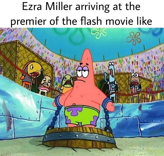 Ezra Miller arriving at the premier of the Flash movie - meme