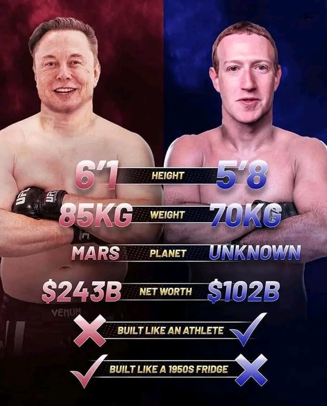 elon musk vs mark zuckerberg stats - meme
