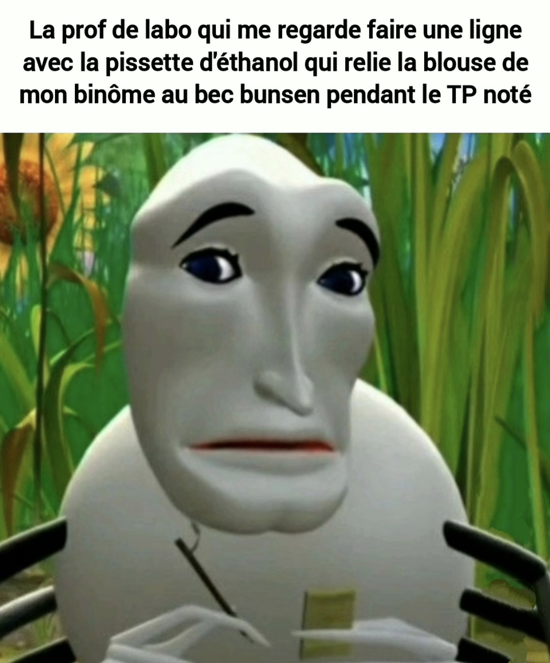 La prof de labo me juge pendant que je transforme le TP en zone de guerre - meme