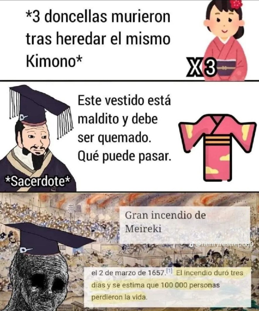 Spoiler: el kimono maldito sí estaba maldito - meme