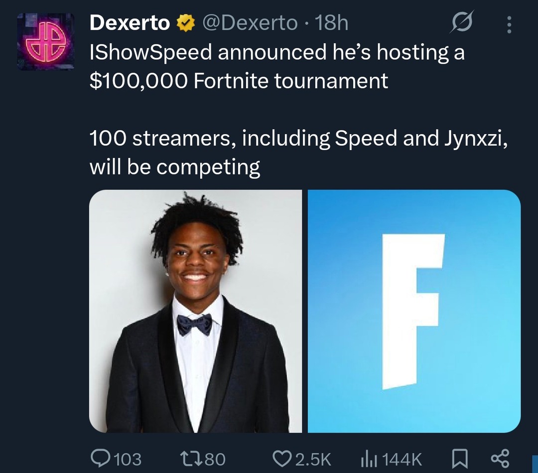 IShowSpeed hosting $100K Fortnite tourney - meme