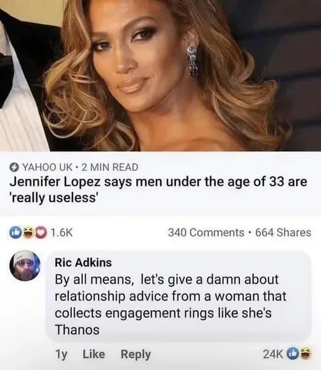 Jennifer Lopez about men under the age of 33 - meme
