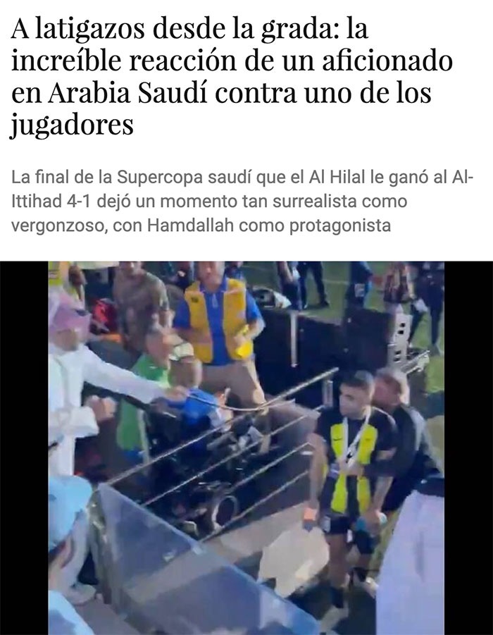 Dan latigazos a un jugador de futbol desde la grada en Arabia saudihahaha - meme