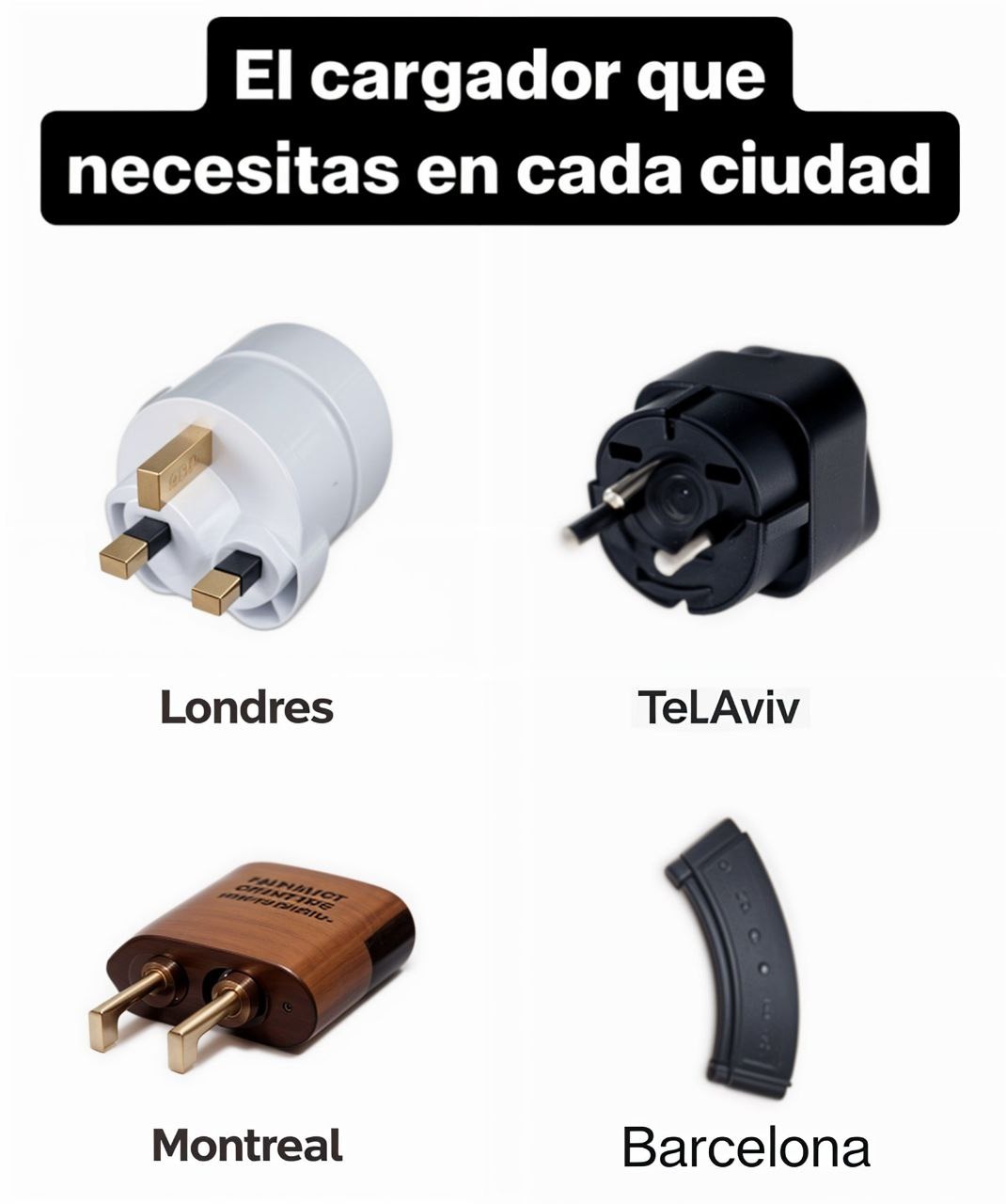 El adaptador que necesitas según la ciudad - meme