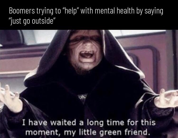 Boomer advice for depression: go outside and touch grass - meme