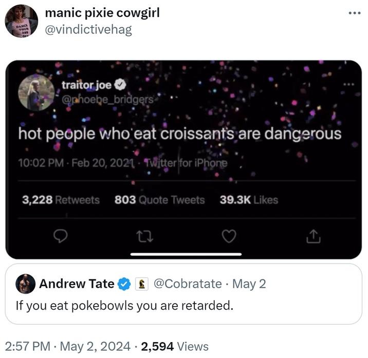 hot people who eat croissants are dangerous - meme