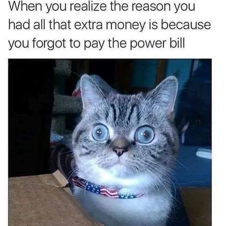 Had extra cash and forgot to pay the power bill... classic - meme