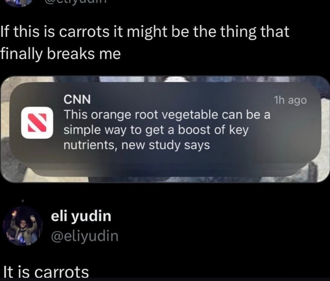 Carrots might finally break me - meme