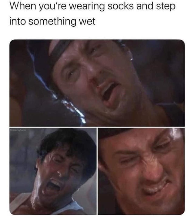 Wearing socks and stepping on wet stuff - meme