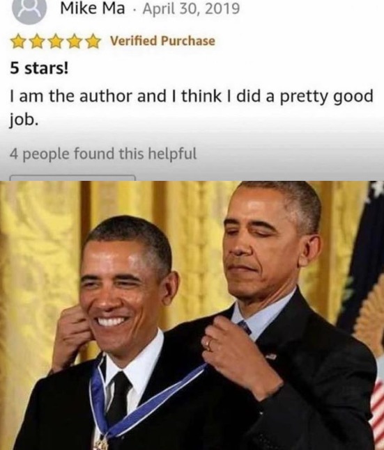 author reviews himself - meme
