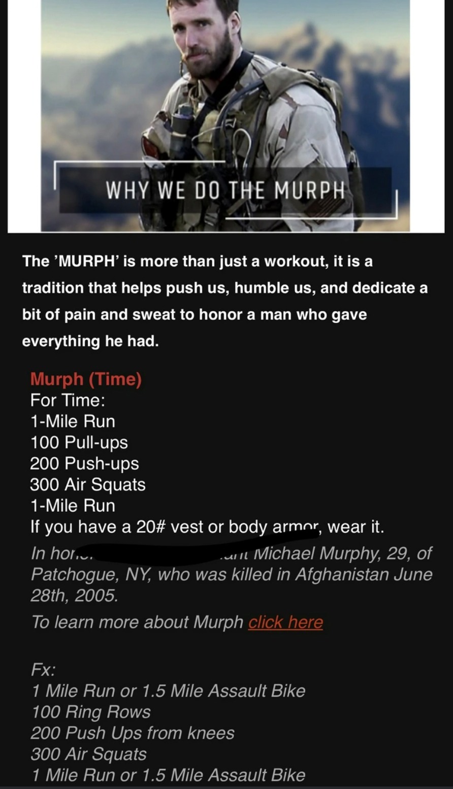 Why we do the Murph: pain, sweat, respect - meme