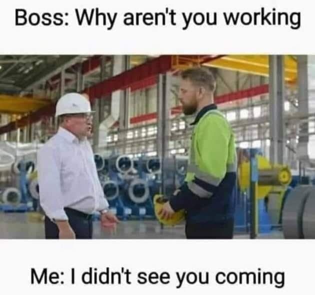 Why aren't you working? - meme