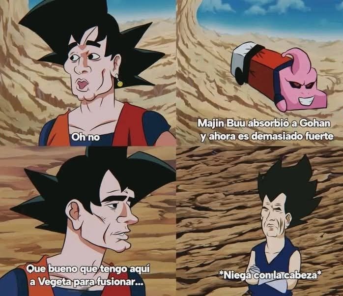 Cuando Majin Buu se pasa el juego y Vegeta no reacciona - meme