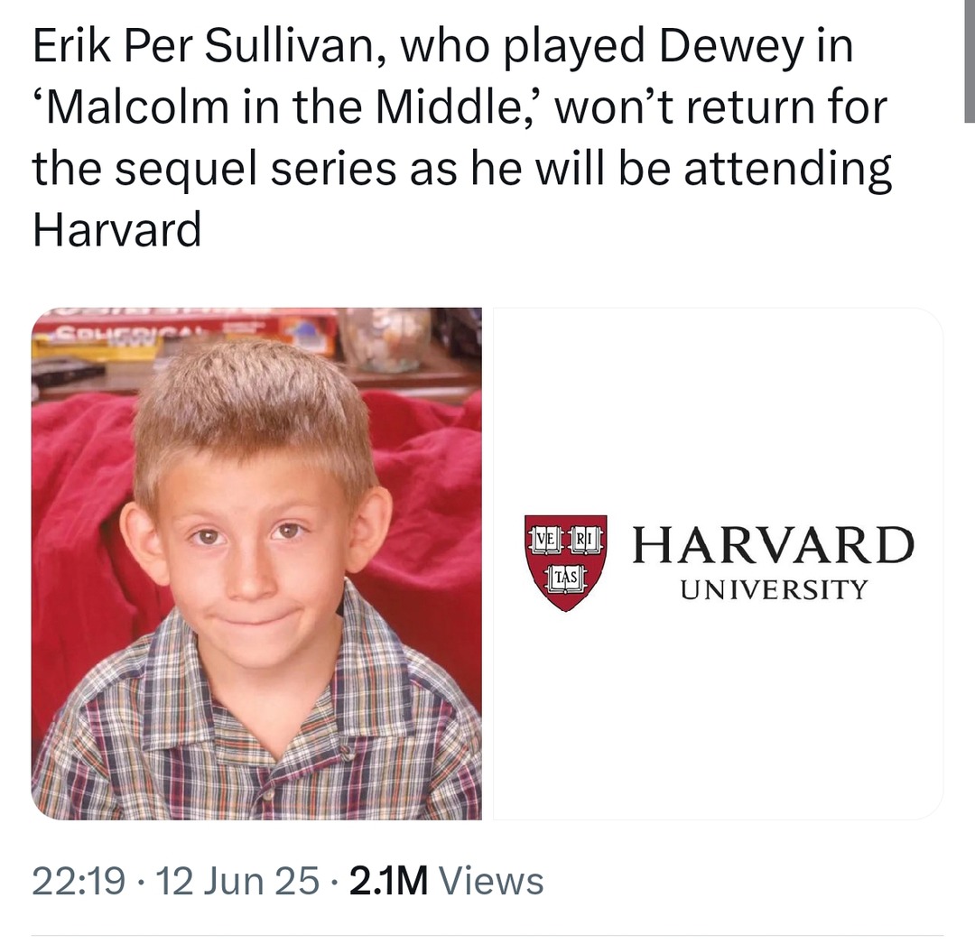 Dewey said nah to the reboot, yes to Harvard - meme
