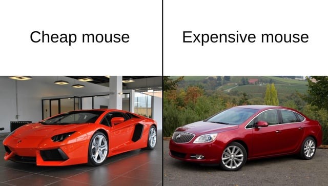 Cheap vs expensive mouse - meme