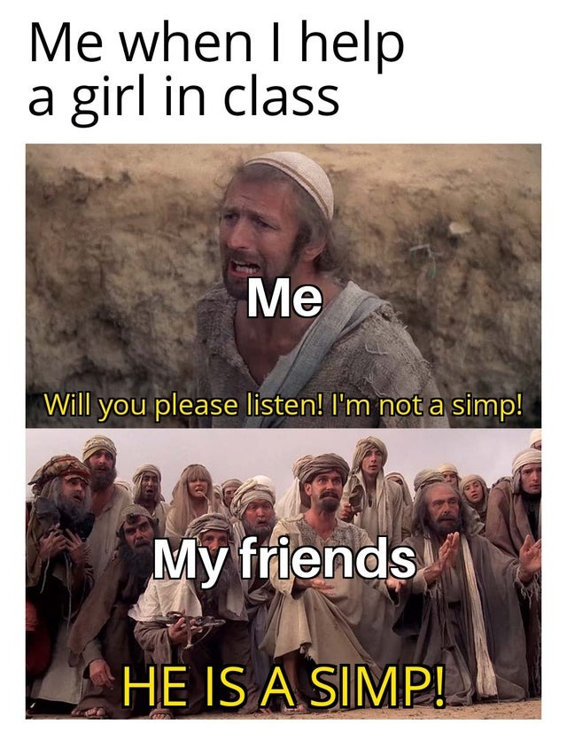 Helping a girl in class - meme