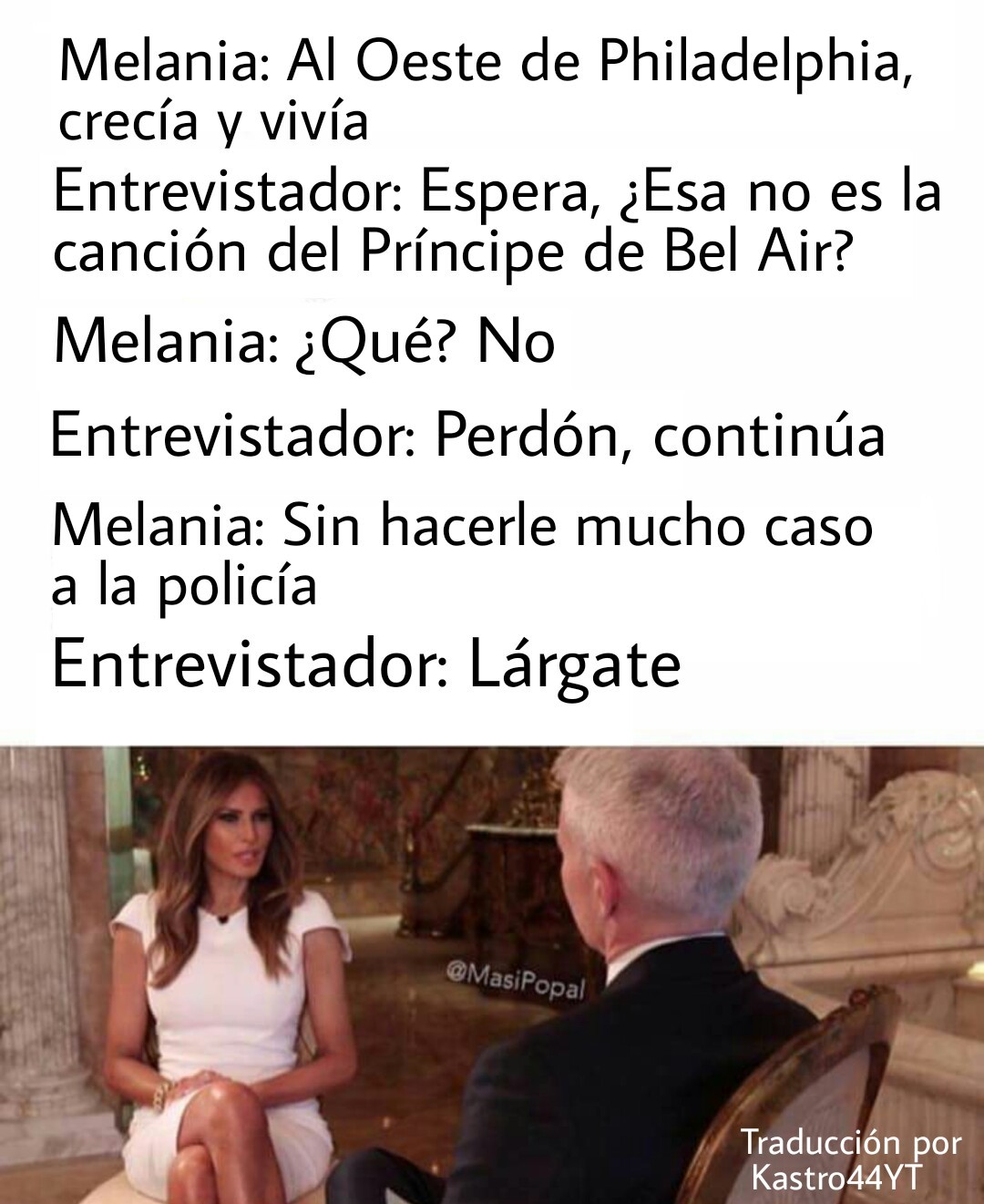 Melania Trump se copia (Meme de @MasiPopal en insta. Traducción propia)