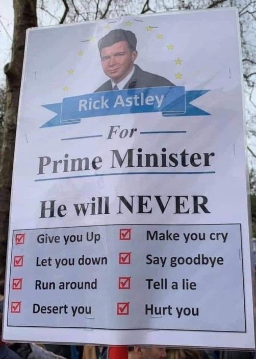 Rick Astley for PM - meme